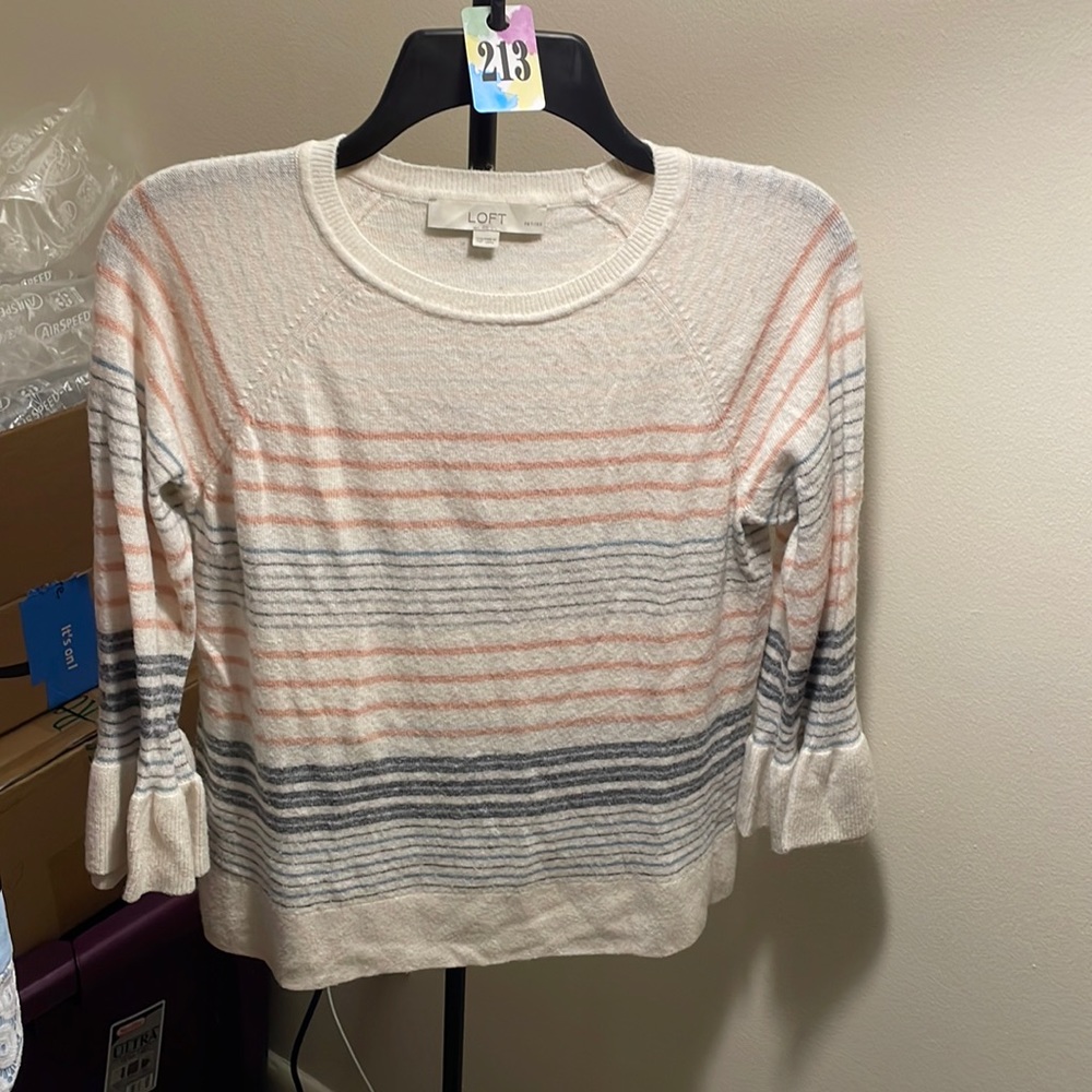 🛍️EUC LOFT striped sweater with beautiful sleeves sz.XSP 213